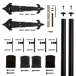 Product: 6 Foot Rolling Barn Door Rail Kit, Black Finish - American Home Collection, Fleur-de-Lis Strap Rollers