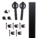Product: 6 Foot Rolling Barn Door Flat Rail Kit, Black Finish - Hook Strap with 5